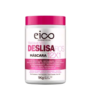 Shampoo e Condicionador Eico Deslisa Fios 800ml + Máscara Antifrizz Hidratação Brilho 1kg - Único