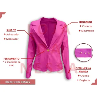 Trend Blazer Casaquinho Bengaline Botão Manga Detalhe P M G ao GG - Caramelo 148