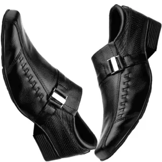 Sapato Masculino Elegante Couro Legítimo Antiderrapante - Preto