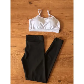 Legging Suplex Fitness Feminina com Top Alcinha - Conjunto Academia (COMPRE CONFORME SUAS MEDIDAS) - PRETO M