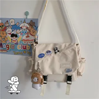 Bolsa Coreana Retrô de Nylon - Grande Capacidade Harajuku - Preto + Emblema + Dinossauro