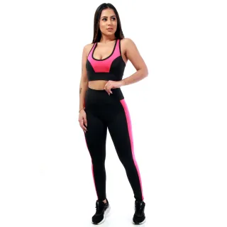 Roupas Femininas Conjunto Fitness Calça Legging e Top para Academia A02 - A02 - Preto / Azul Bic