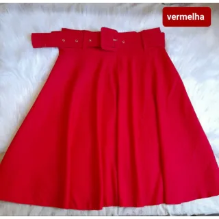 Evangélica Saia Godê Midi Lisa com Cinto - Cor, Raryel - Cor salmão