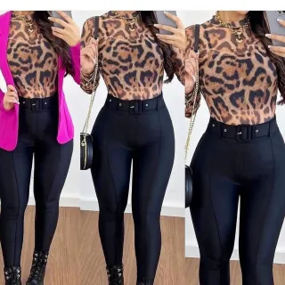 Legging Feminina Cirre com Cinto - Imitação de Couro - Tamanhos P, M, G e GG - G - Veste 42/44