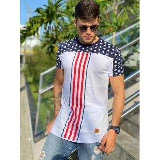 Camiseta Long Line Masculina Listrada - Promoção - Vermelho com branco infantil