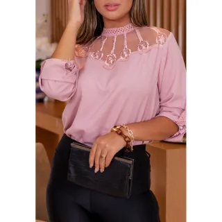 Blusa Renda Manga Longa Crepe Fy1027 - G