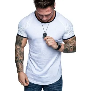 Moda Masculina Slim Camiseta Manga Curta Cor Sólida - Preto