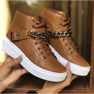 Cano Alto Corrente Tênis Feminino Casual - Caramelo