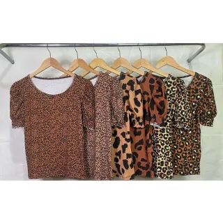 Blusinha Canelada Princesa Bufante Manga Curta Feminina - Cereja