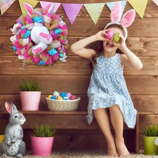 Decoração de Parede Floral com Cabide de Coelho para Páscoa - 5