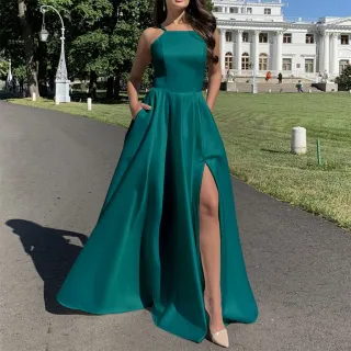 Vestido Longo de Noiva Halter Dividir com Tiras Strapless - Branco