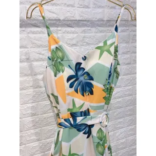 Lançamento primavera verão 2020-27: Vestido longo feminino estampado com bojo - 2020-09 Azul