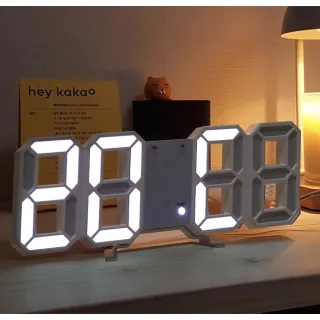 Decoração Quarto Relógio Digital 3D Parede Mesa Branca Recarregável - Azul