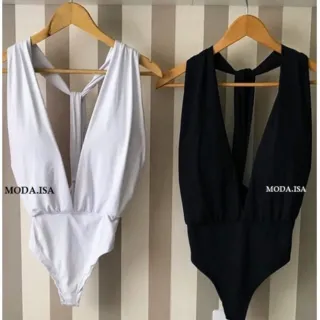 Maio Preto com Bojo, Decote Profundo e Cintura Alta - Frente Única - Opção 6