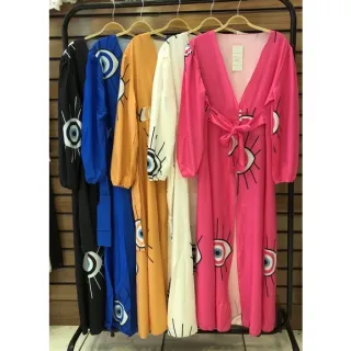 Vestido de praia feminino chiffon túnica olhos azuis confortável - Raryel - Amarelo