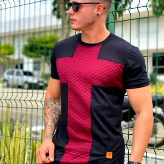 Camiseta Longline masculina em algodão fio 30.1 Penteado - Listrada Oversized - Branco com preto
