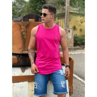 Regata masculina longline listrada: camiseta americana oversized - PRETA COM LISTRA BRANCA