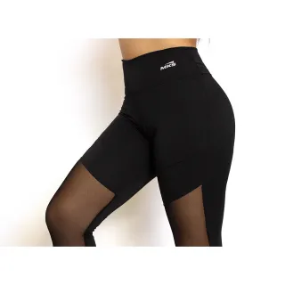 Suplex Fitness Legging Cintura Alta com Tule - Preto c/ mescla