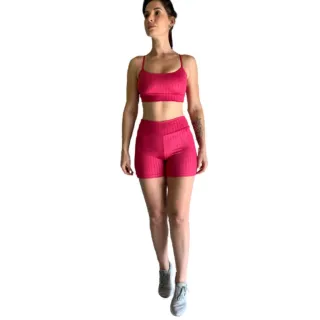 Empina Bumbum Conjunto Shorts Top Cirrê 3D Fitness Academia Corrida Ciclismo - Terracota
