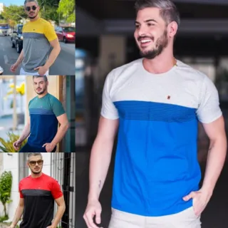 Camisa Masculina Luxo Listrada em Algodão Penteado Fio 30.1 com Elastano - Cores Variadas Faixa