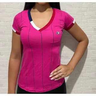 Gola Colorida Baby Look Listrada Giz Estampa - Vermelho