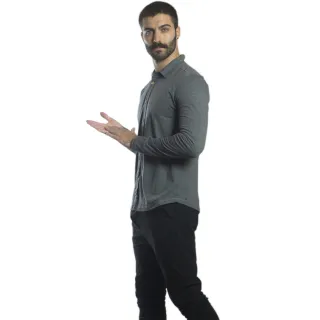 Camisa Masculina Manga Longa Slim Malha Moderno Homem Botão de Garrafa Pet - MESCLA