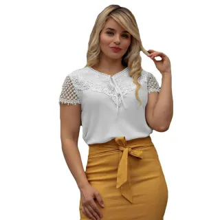 Blusas Femininas Manga Curta Social em Crepe - Linda Evangelica - Vermelho