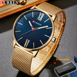 Relógio de Moda Curren Ouro Quartzo Masculino - black grey