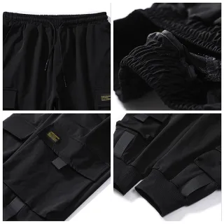 Calça Masculina Solta com Bolso Lateral Cargo - Skate Hip Hop - Preto