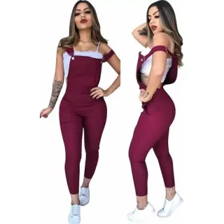 Promoção Macacão Feminino Longo Skinny Jardineira Suspensório - Verde