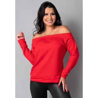 Cropped Manga Longa Ombro a Ombro - Blusa Mvb Modas - Azul