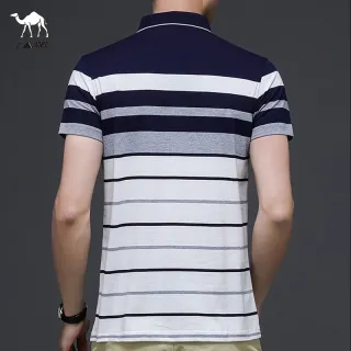 (3 Cores) Camiseta Polo Masculina Listrada de Algodão - Gola Lapela - Green