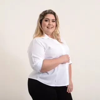 Camisa social feminina manga 3/4 em gabardine preta e branca - Passa fácil - Cor Branco Tamanho G