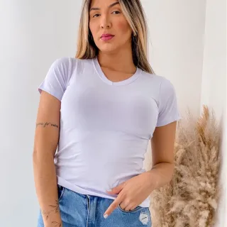 Blusa Manga Curta Gola V Feminina - Rose