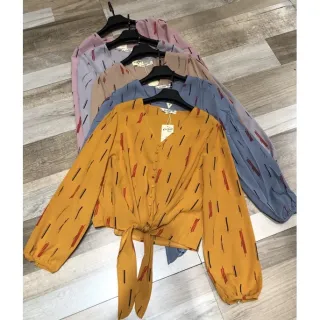 Roupa Fenimonina Blusa Manga Longa Estampada Social Frio #1758 - Azul