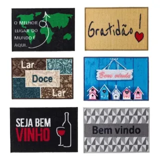 Capacho Estampado Antiderrapante - Tapete de Boas-vindas Emborrachado para Entrada de Casa - ROSA DOCE LAR