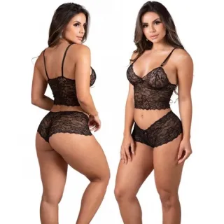 Preço de atacado conjunto rendado caleçon espera marido sem bojo - GG