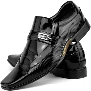 Cinto e Carteira + Relógio + Kit Sapato Social Em Couro Masculino - Preto