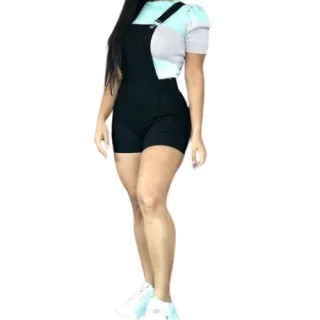 Feminina Alça Macacão Jardineira Suspensório Curto Macaquinho - Camuflado