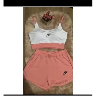 Roupa de Academia Conjunto Fitness Feminino Blusa Top Shorts - PRETO/PRETO