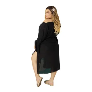 Manga Flare Plus Size Longa com Fenda - Saida Praia - Rosa neon