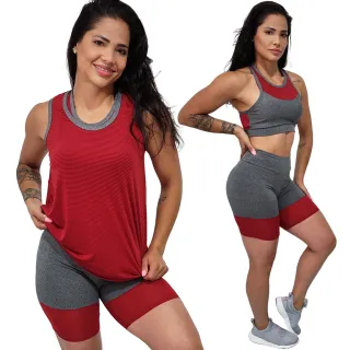 Roupa Academia Camiseta Regata Bermuda Fitness Top Bojo 3 Peças - Azul