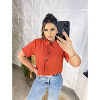 Camisa Social Cropped Feminina em Viscolinho Verão 2022 - Azul