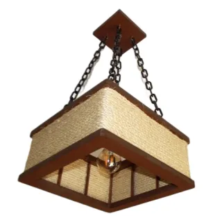 Pendente Rústico Quadrada Madeira 44 Cm - Luminária Lustre - Único