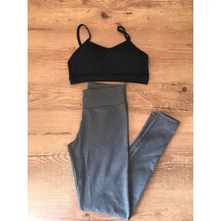Legging Suplex Fitness Feminina com Top Alcinha - Conjunto Academia (COMPRE CONFORME SUAS MEDIDAS) - PRETO M