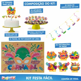 Decoração Carnaval Kit Festa Pronta c/ 39 Itens - Único