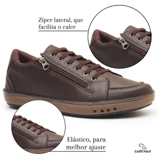 Sapatenis Masculino Couro Marrom Anti Stress Conforto Zipper Lateral - gelo