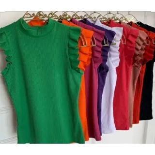 Manga Babado Blusinha Canelada - Único