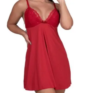 Roupa de Dormir Feminina Liganete com Renda - Camisola sem Bojo Confortável - Marinho