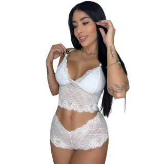 Calesson Renda Conjunto Lingerie Feminino Sem Bojo Calcinha - Pink